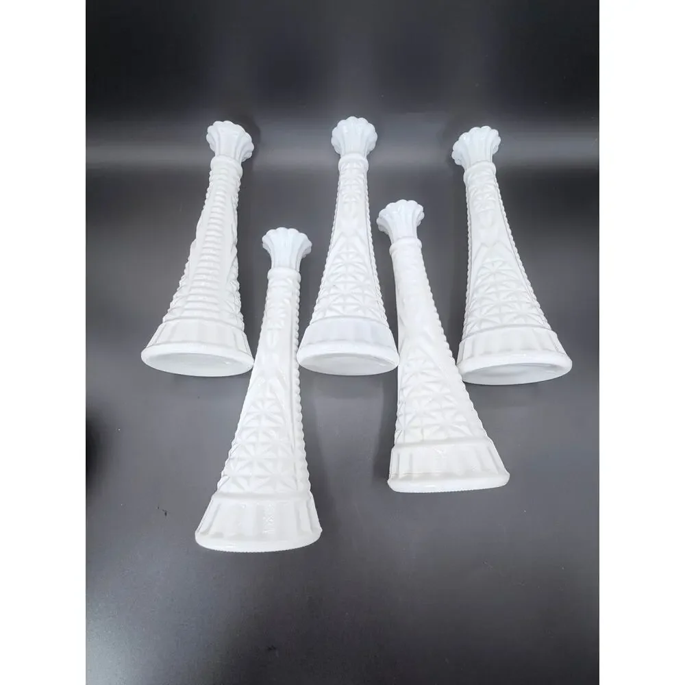 Set of 6 Vintage Stars & Bars Milk Glass Bud Vases 9